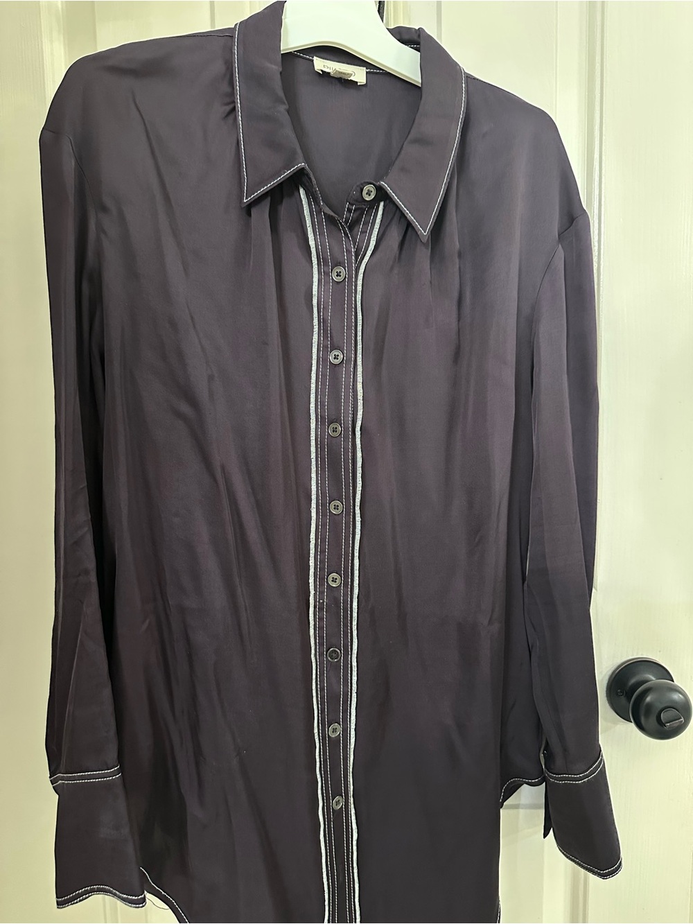 Pilcro Dark Purple Button-Down Shirt with Contrast Stitching